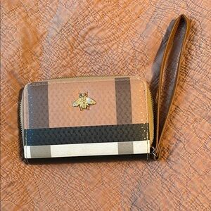 Elegant Brown and Tan Clutch with Bee Accent